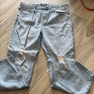 AKIRA Light Blue Ripped Straight Leg Jeans